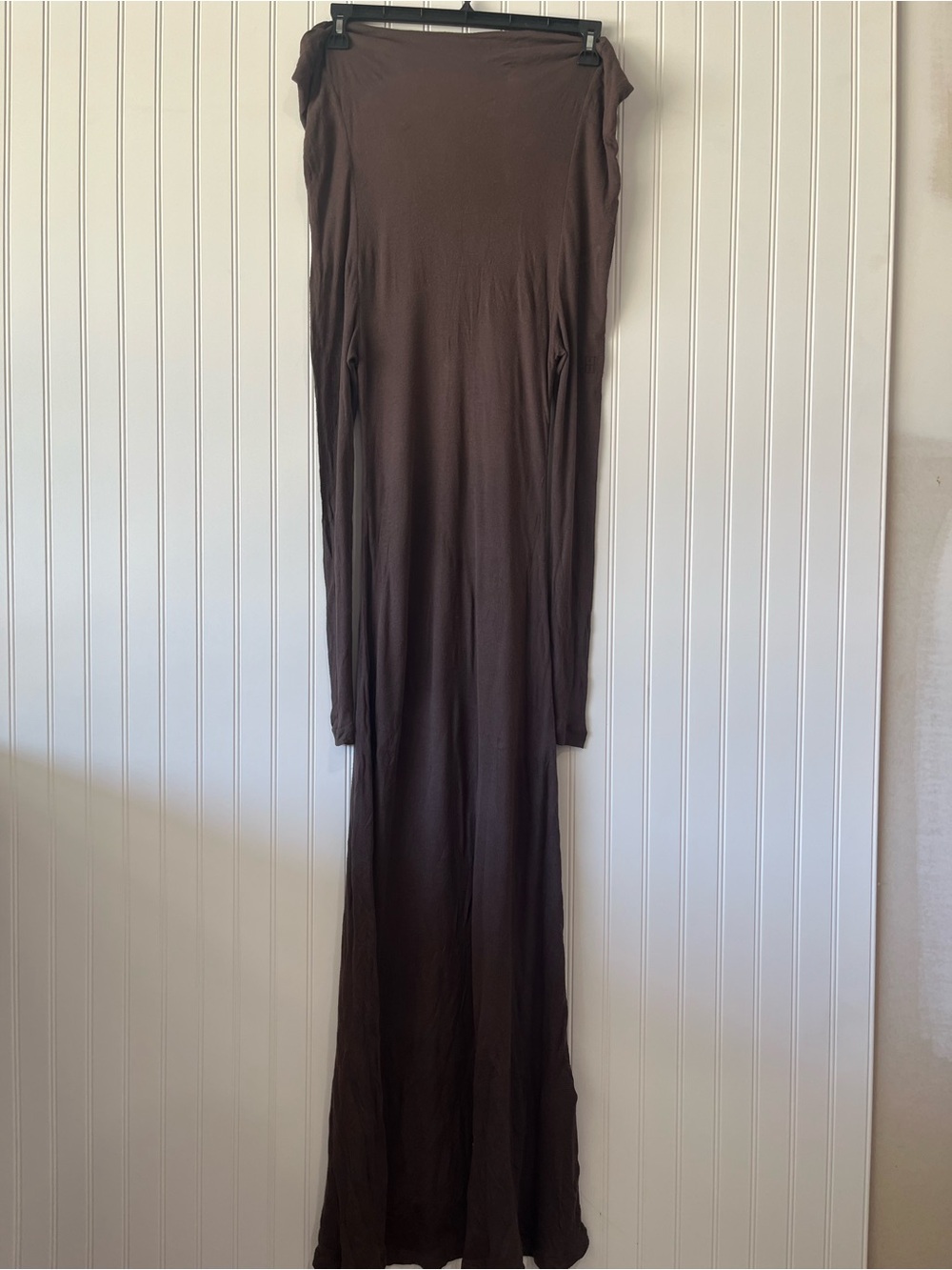 Off-Shoulder Long Sleeve Maxi Dress in Dark Brown - Picture 8 of 9
